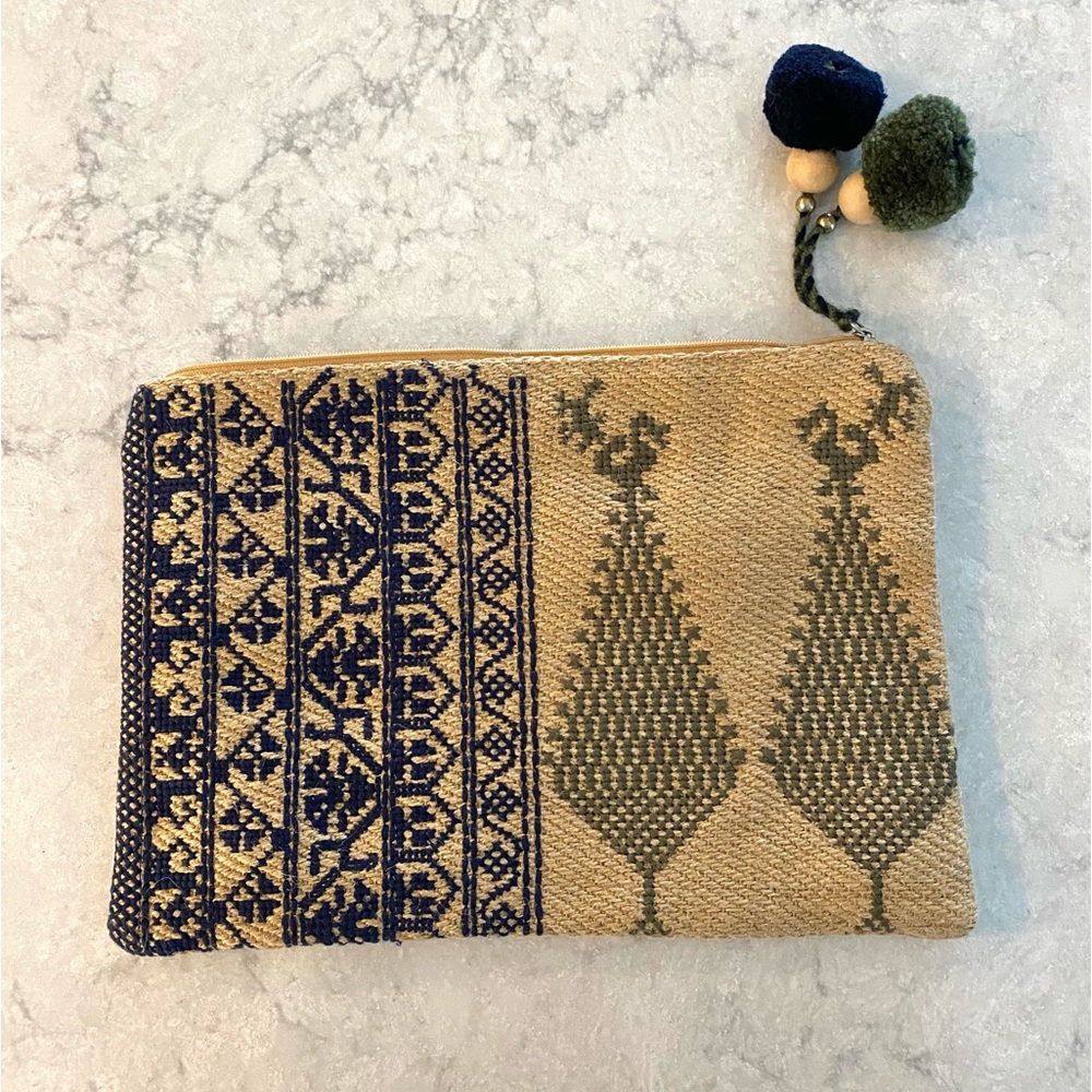 NWT Star Mela Clutch Bag with Tassel Zipper Striped Lining